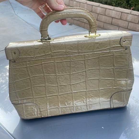 Parklane croc beige gold key lock Hermesstyle vintage bag large hard case “14 - Picture 2 of 10